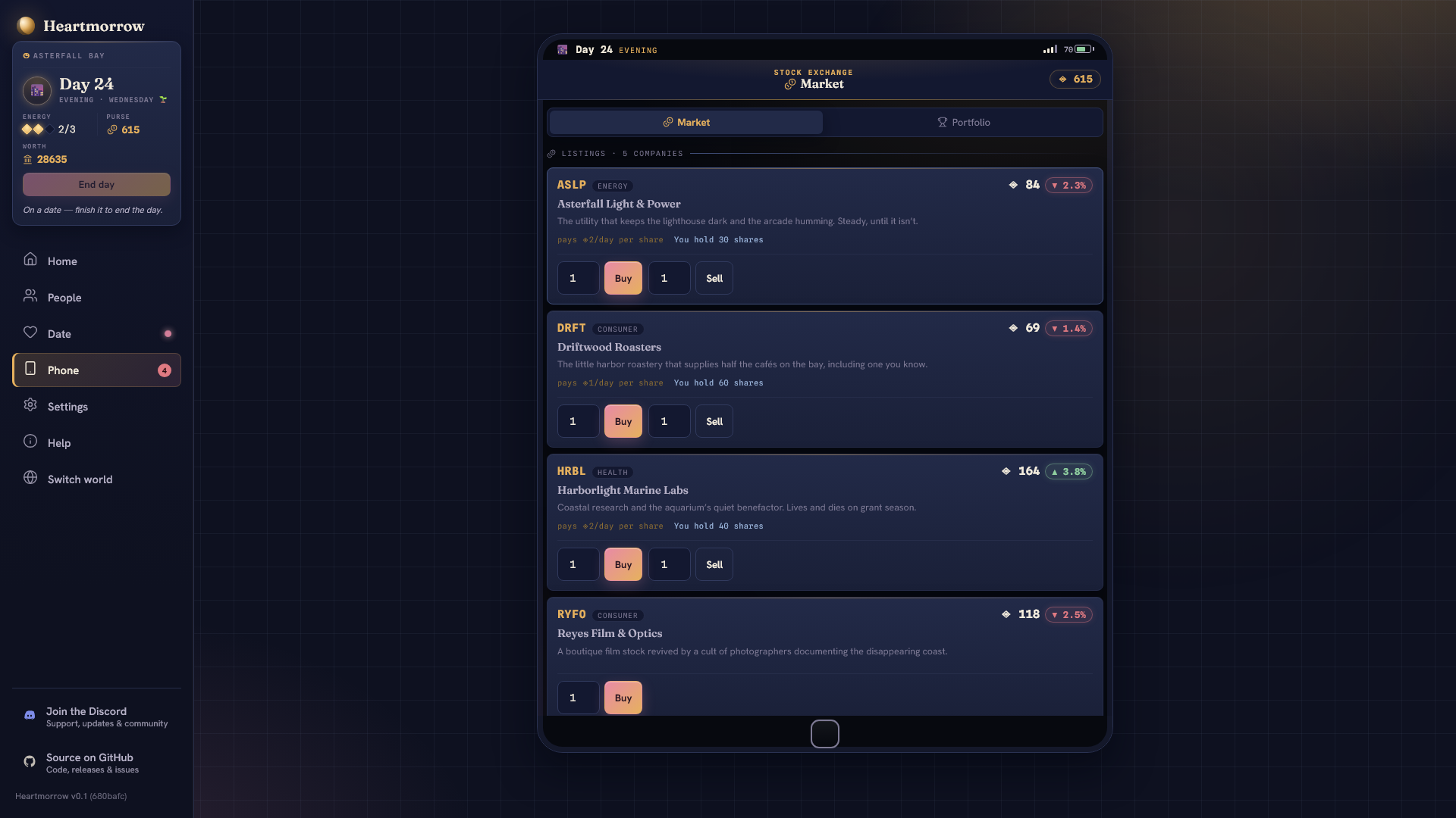 The optional stock market screen